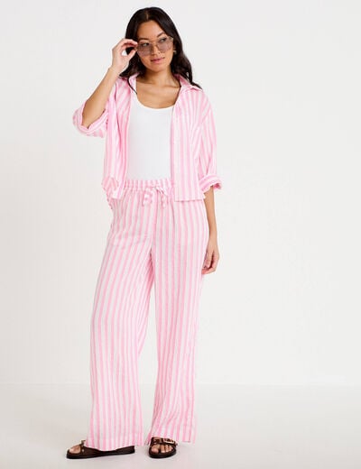 Blouse ample col tunisien manches 3/4 rose femme