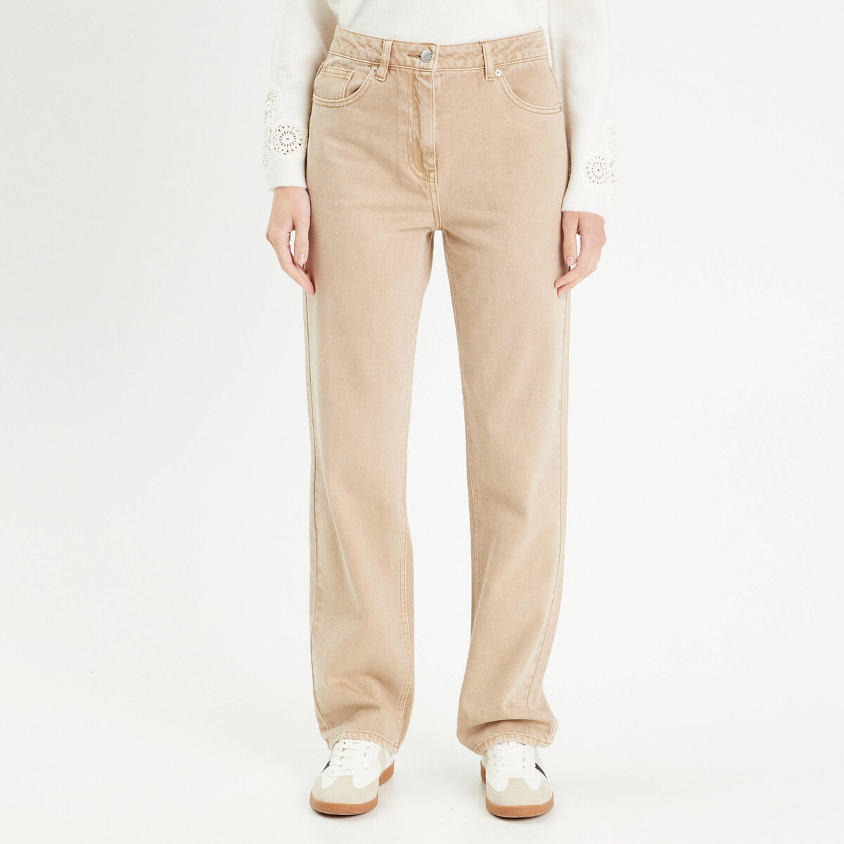 Jean droit taille haute sable femme