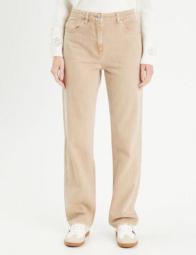 Jean droit taille haute sable femme