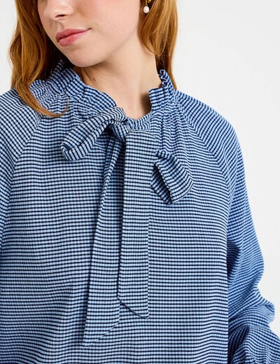 Blouse col montant manches longues bleu femme