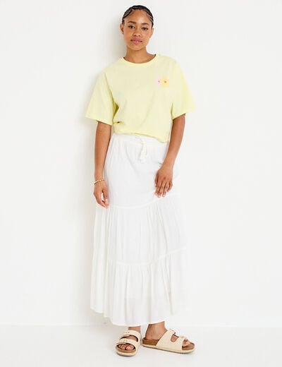 Jupe longue pliss&eacute;e &eacute;vas&eacute;e blanc femme