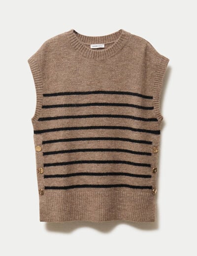 Pull sans manches marron femme