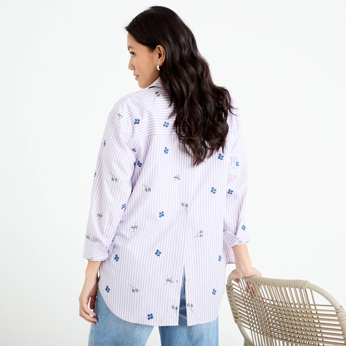 Chemise oversize brod&eacute;e Bridgerton violet clair femme