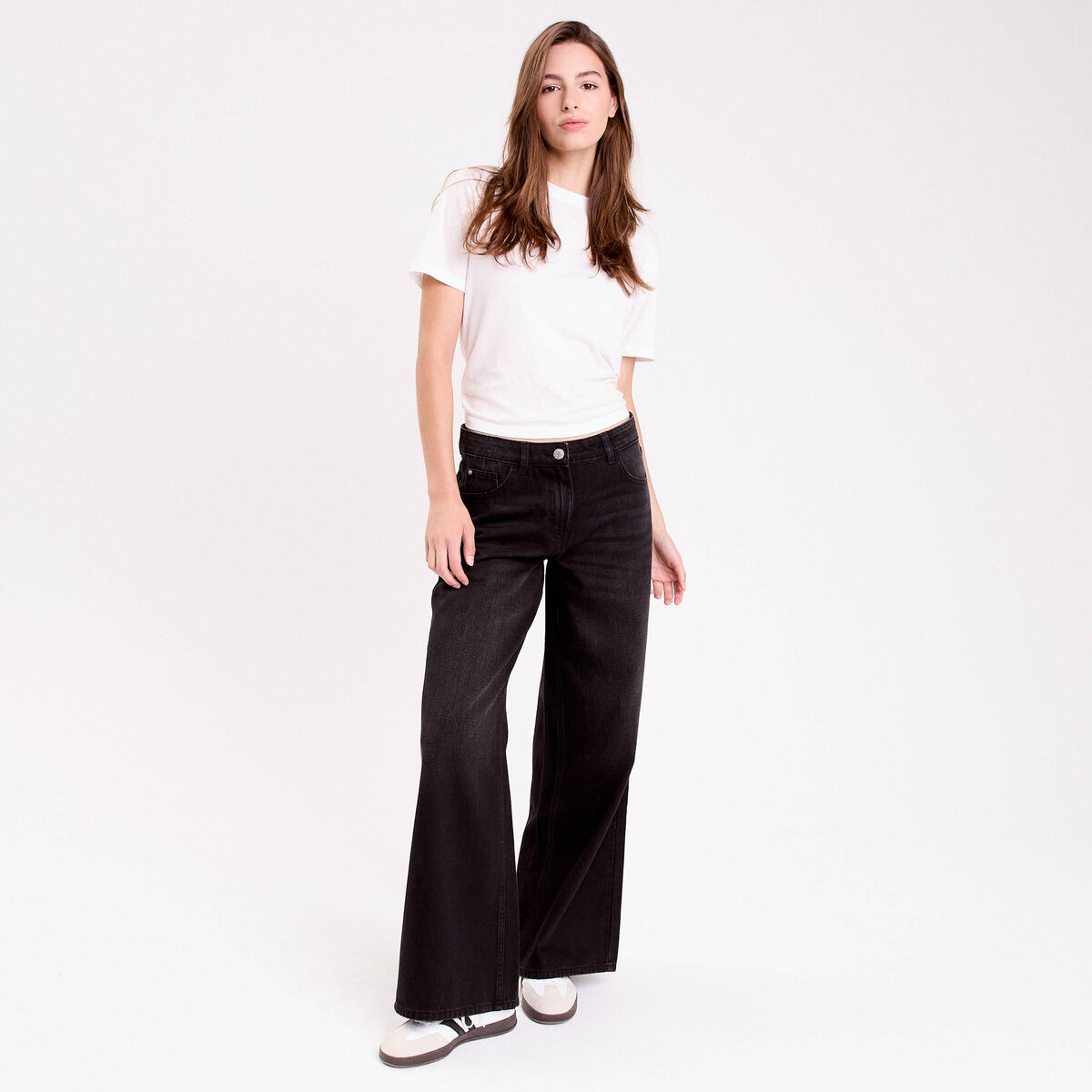 Jean wide leg taille standard denim noir femme