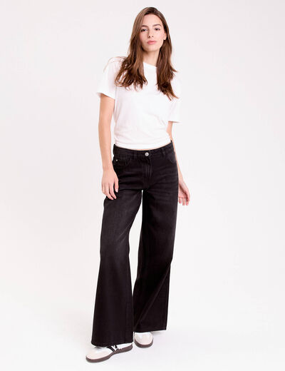 Jean wide leg taille standard denim noir femme