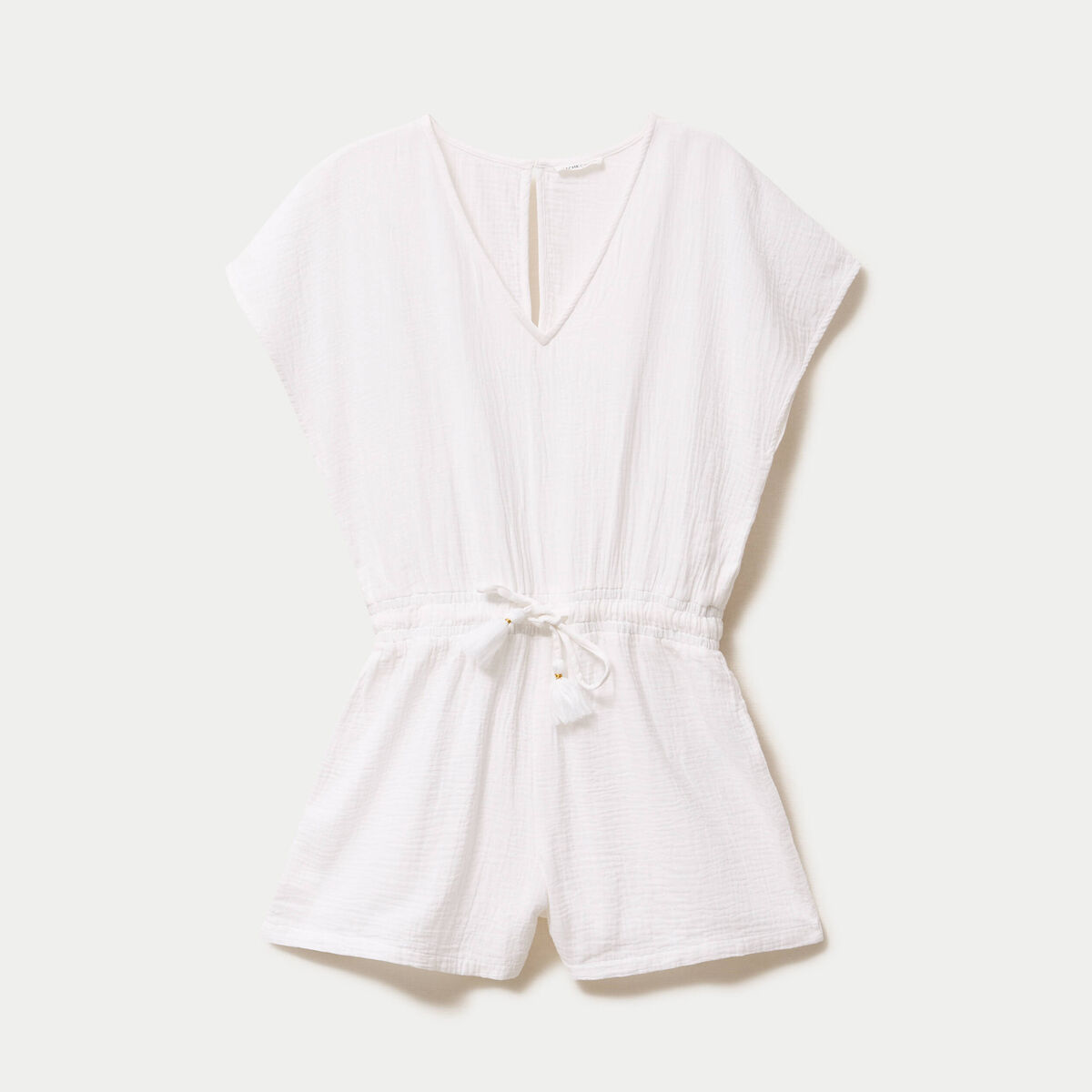 Combishort pliss&eacute; blanc femme