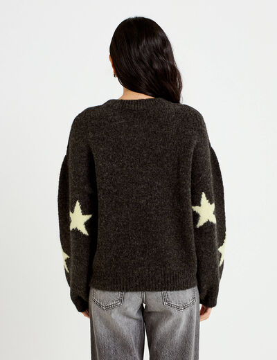 Pull oversize col rond manches longues gris fonc&eacute; femme