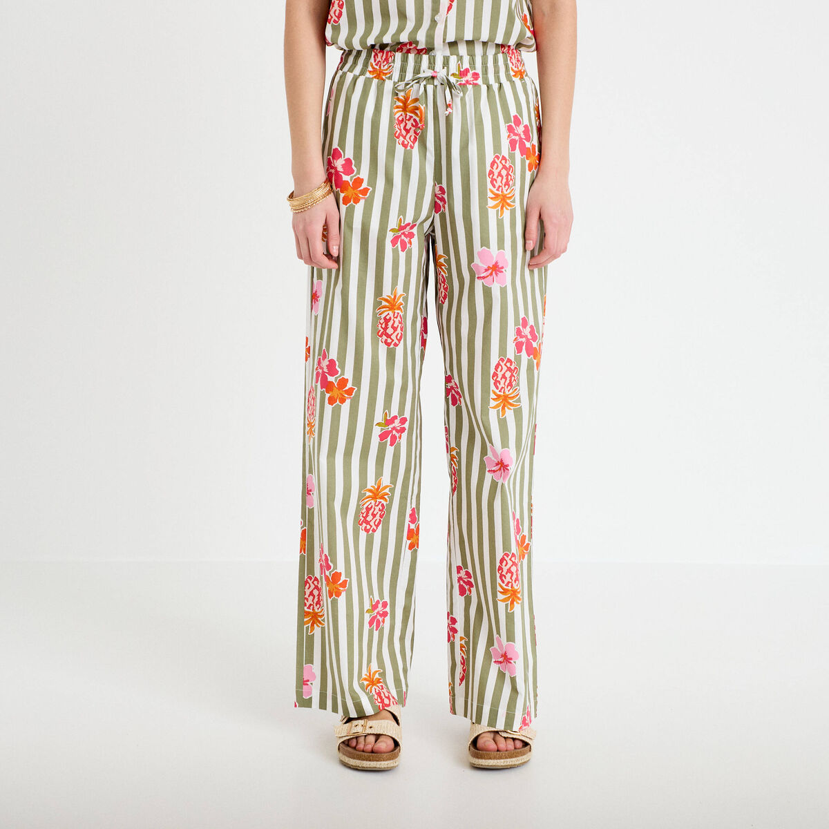 Pantalon large taille standard blanc femme