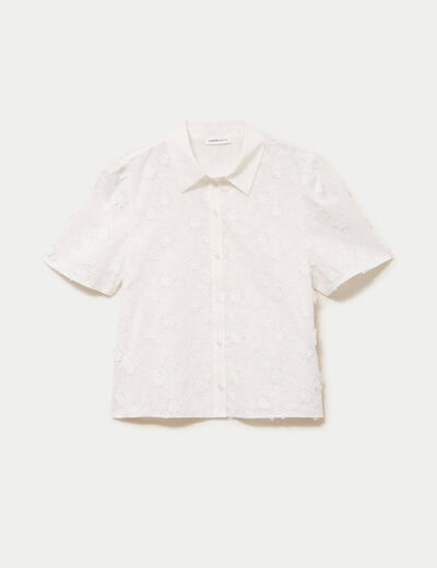 Chemise manches courtes col classique ecru femme