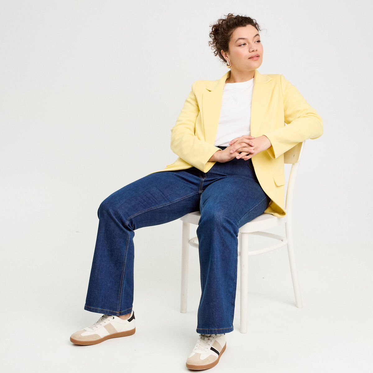 Veste blazer cintr&eacute;e jaune clair femme