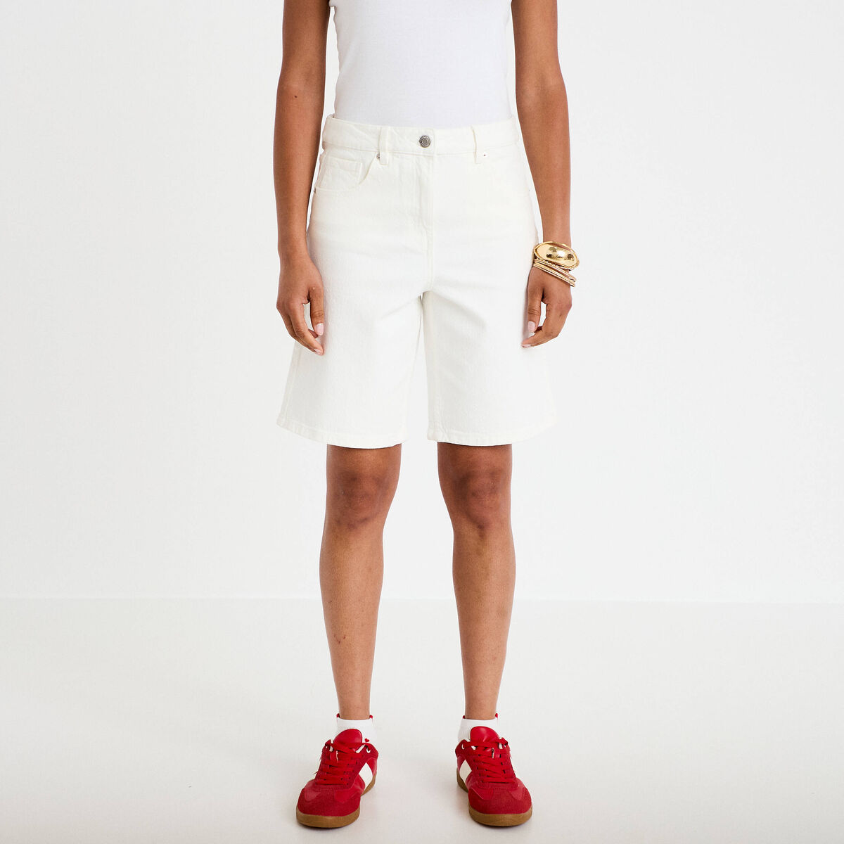 Bermuda en jean denim blanc femme