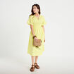 Robe midi pliss&eacute;e col v manches courtes jaune citron femme