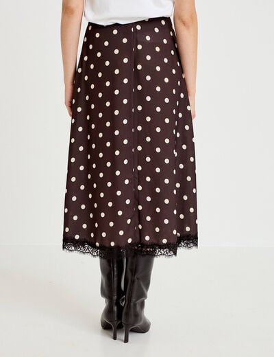 Jupe &eacute;vas&eacute;e 3/4 en dentelle marron femme