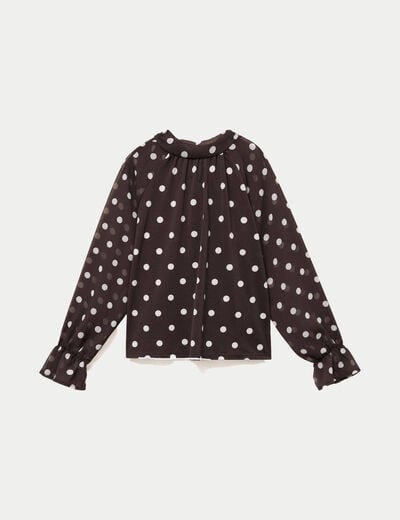 Blouse droite voile manches longues marron fonc&eacute; femme