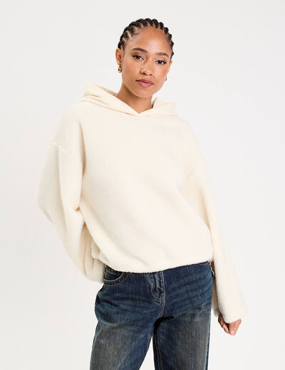 Sweat effet polaire ecru femme