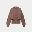 Gilet bas resserr&eacute; manches longues marron clair femme