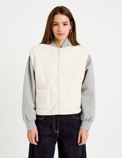Gilet sans manches bouclette ecru femme