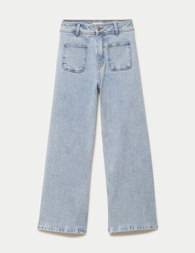Jean wide leg cropped taille haute denim triple stone femme