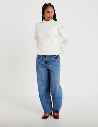 Pull col montant manches longues ecru femme