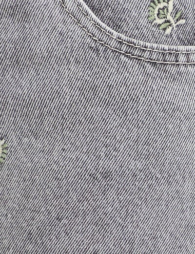 Jean wide leg taille haute brod&eacute; denim gris femme