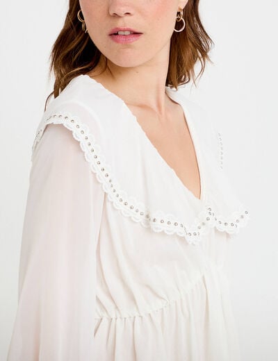 Blouse col claudine bas resserr&eacute; ecru femme