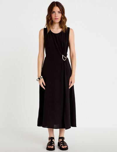Robe &eacute;vas&eacute;e 3/4 sans manches col rond noir femme
