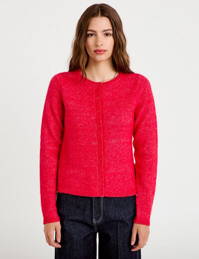 Gilet col rond manches longues rouge femme