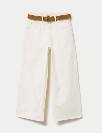 Jean wide leg taille haute ceinture denim blanc femme