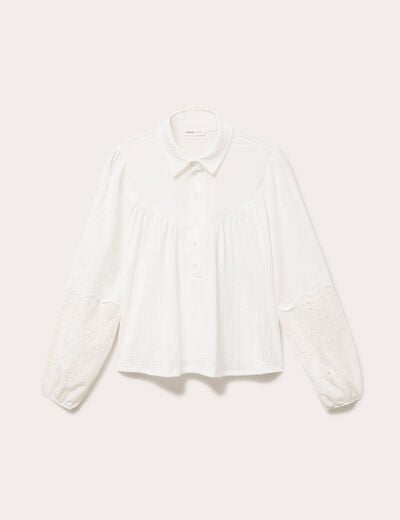 Blouse manches longues broderie ecru femme