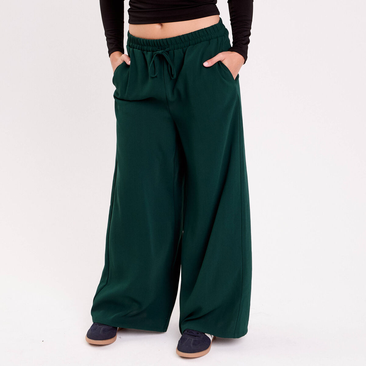 Pantalon large vert fonc&eacute; femme