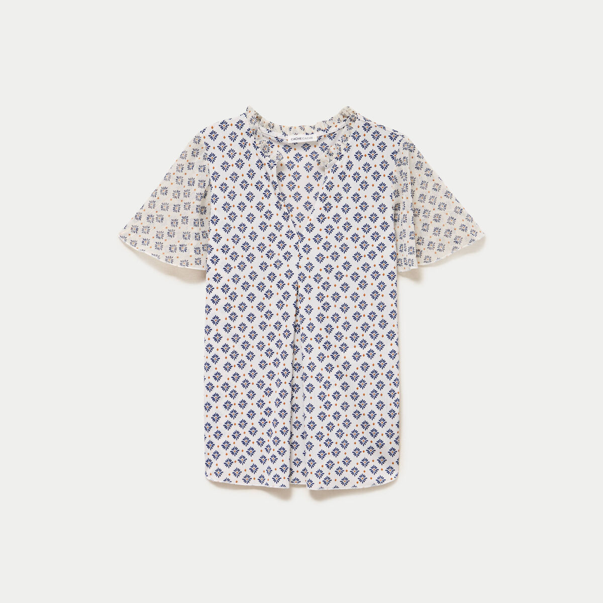 Blouse droite longue manches courtes bleu femme