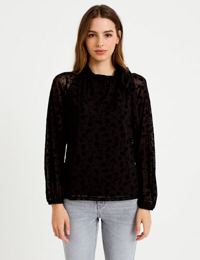 Blouse droite manches longues noir femme