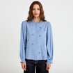 Blouse droite courte col v broderie bleu femme
