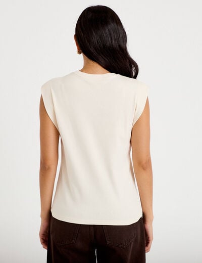 D&eacute;bardeur col rond ecru femme