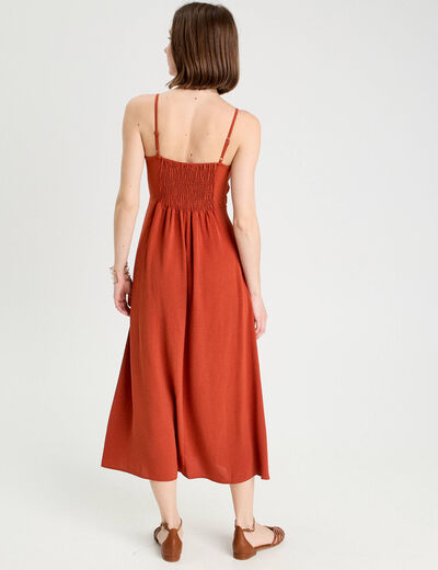 Robe longue &eacute;vas&eacute;e fendue orange fonc&eacute; femme