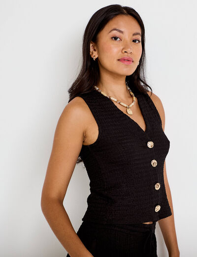 Gilet cintr&eacute; sans manches col v noir femme