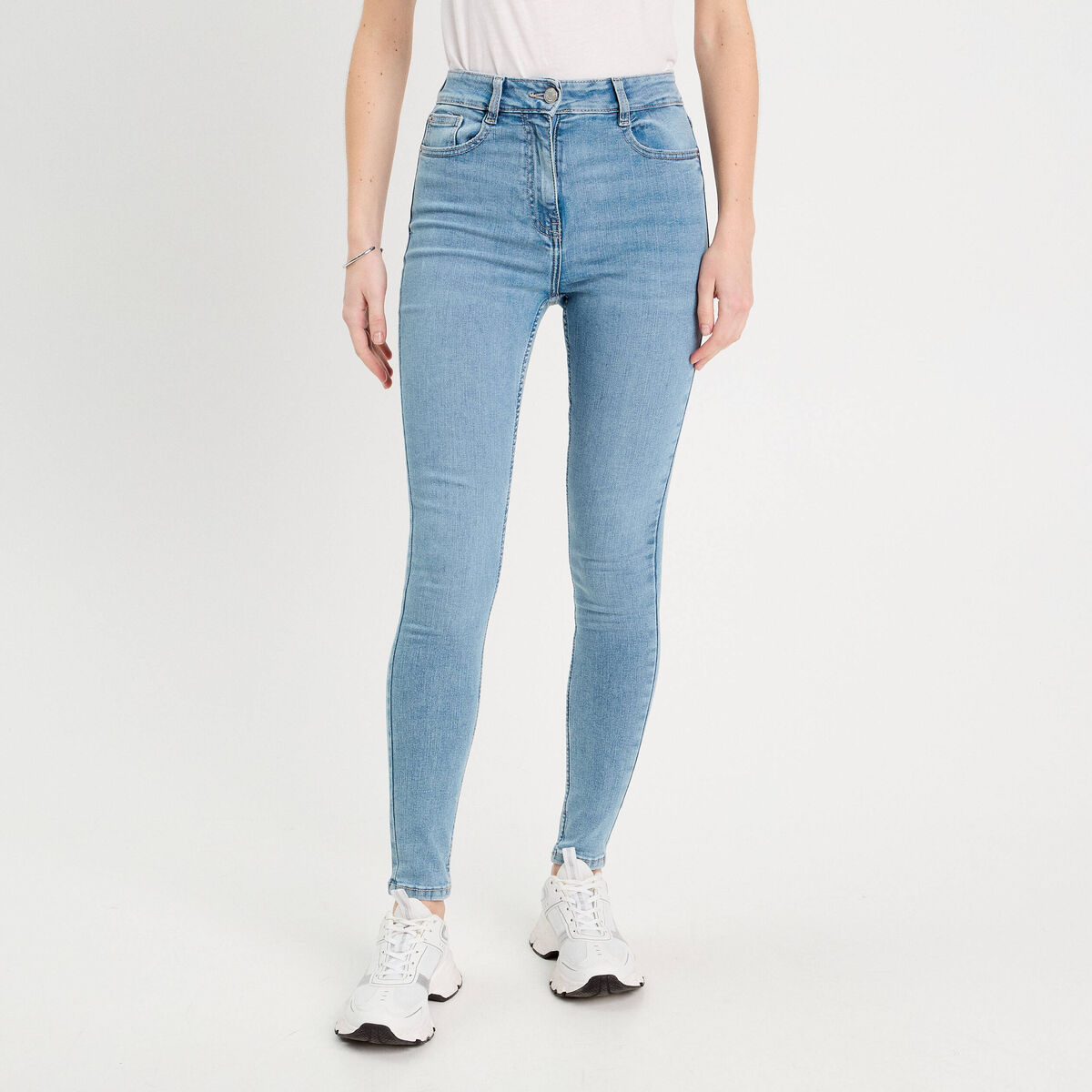 Jeans skinny taille haute denim bleach femme