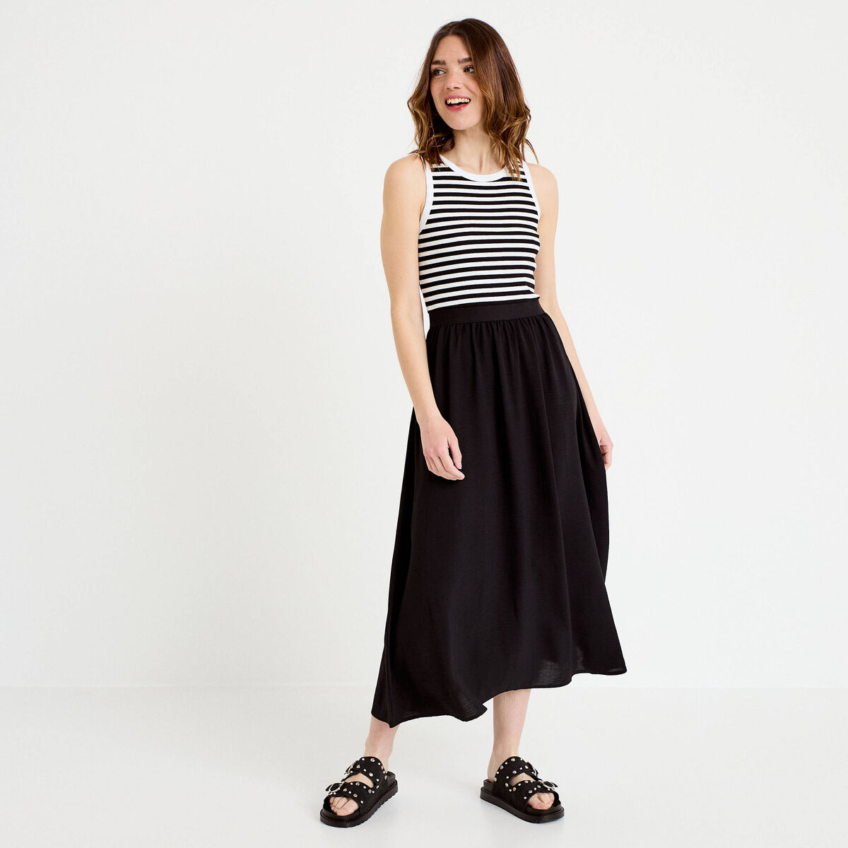 Robe longue effet 2-en-1 bleu marine femme