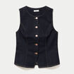 Gilet cintr&eacute; sans manches en jean denim brut femme