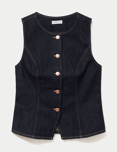 Gilet cintr&eacute; sans manches en jean denim brut femme