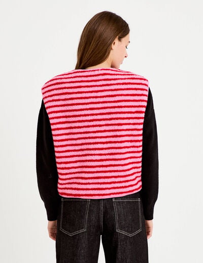Gilet sans manches effet bouclette rose fushia femme