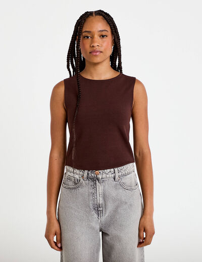 D&eacute;bardeur cropped marron fonc&eacute; femme