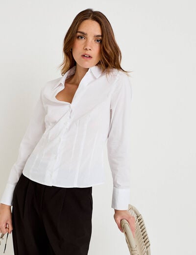 Chemise cintr&eacute;e manches longues ecru femme