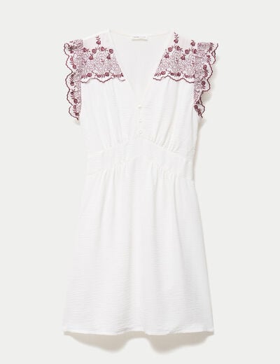 Robe courte &eacute;vas&eacute;e col v manches courtes blanc femme