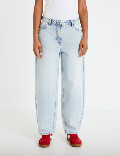 Jean barrel cropped taille standard denim bleach femme