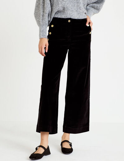Pantalon bootcut taille haute velours noir femme