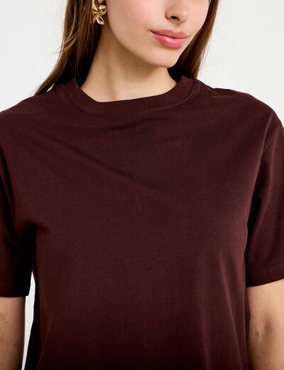 T-shirt col rond manches courtes marron fonc&eacute; femme