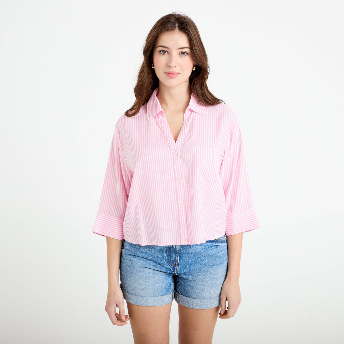 Chemise col classique manches 3/4 rose femme