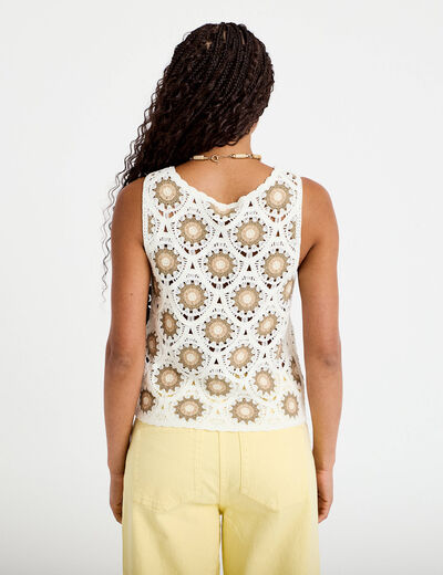 D&eacute;bardeur crochet boutons ecru femme