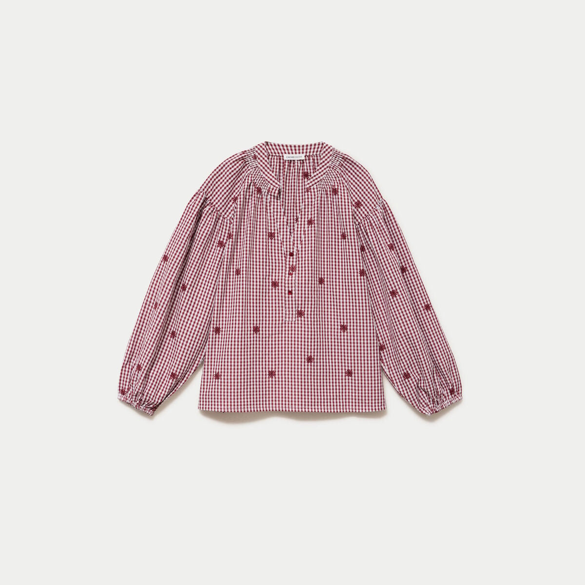 Blouse vichy brod&eacute;e rouge femme